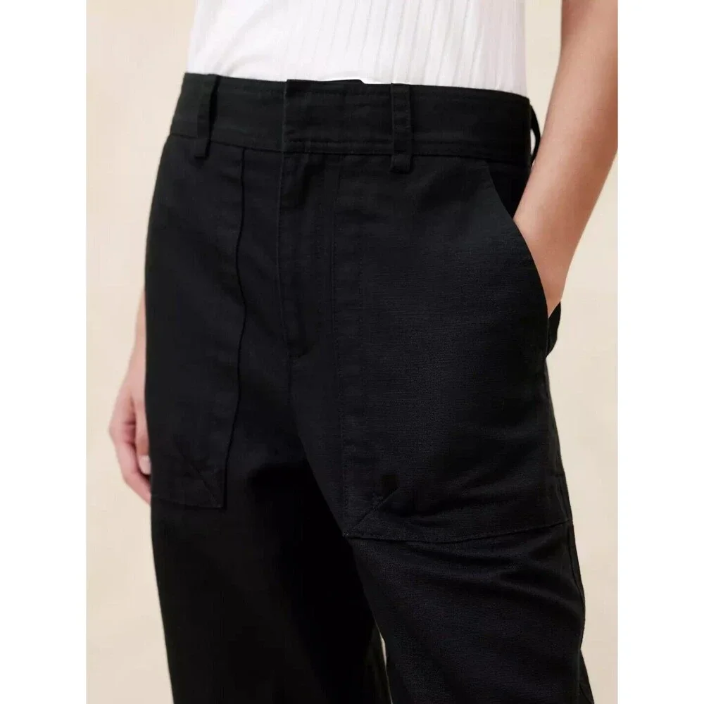 New Banana Republic Mya Cotton Linen Cargo Pant Size 14 Black 882900 NWT Utility